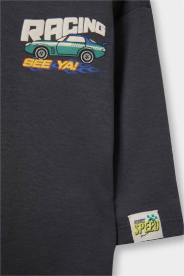 Erkek Bebek Oversize Geniş Kalıp Bisiklet Yaka Baskılı Uzun Kollu Tişört