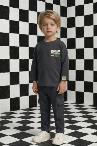 Baby Boy Oversize Leg Crew Neck Printed T-Shirt