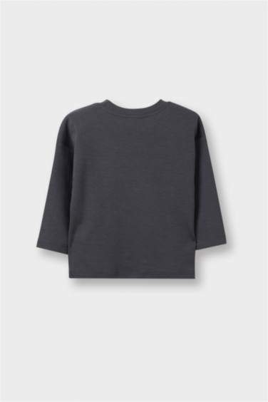 Erkek Bebek Oversize Geniş Kalıp Bisiklet Yaka Baskılı Uzun Kollu Tişört