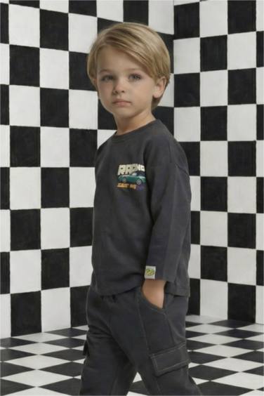 Baby Boy Oversize Leg Crew Neck Printed T-Shirt