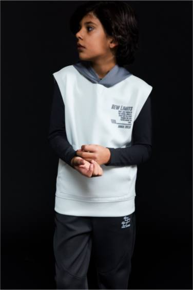 Boy Hooded Printed Scuba Fabric Sweatshirt