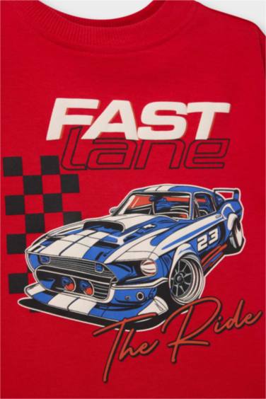 Erkek Bebek Bisiklet Yaka Baskılı Kısa Kollu Tişört