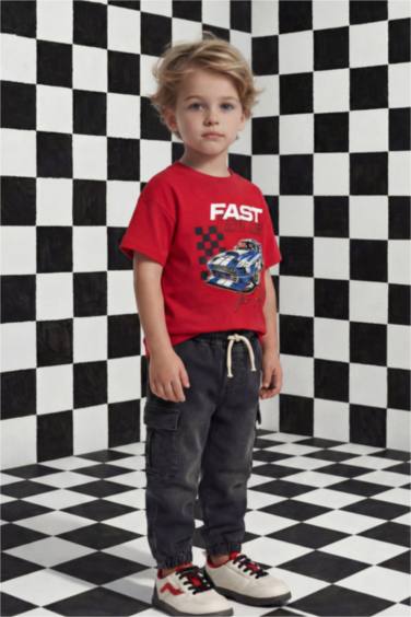 تيشيرت أولاد نص كم مطبوع قصة عادية برقبة مستديرة