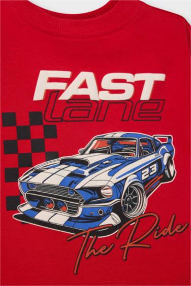 Ұл сәбилерге арналған дөңгелек жағалы суретті қысқа жеңді футболка