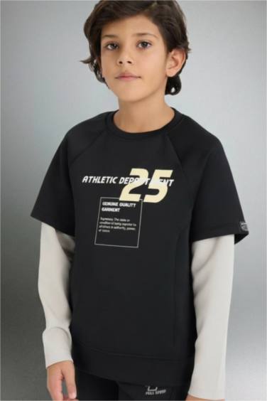 Oversize Geniş Kalıp Bisiklet Yaka Baskılı Skuba Dalgıç Kumaş Sweatshirt Erkek Çocuk