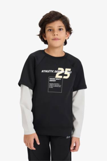 Oversize Geniş Kalıp Bisiklet Yaka Baskılı Skuba Dalgıç Kumaş Sweatshirt Erkek Çocuk