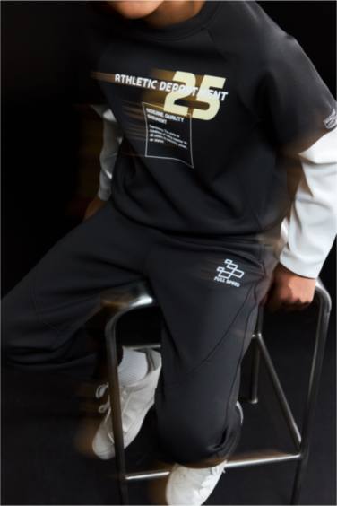 Oversize Geniş Kalıp Bisiklet Yaka Baskılı Skuba Dalgıç Kumaş Sweatshirt Erkek Çocuk