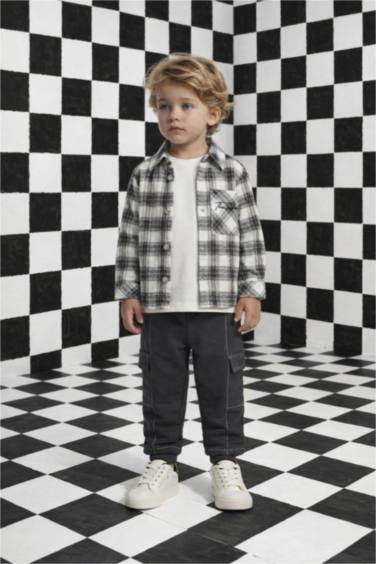 Ұл сәбилерге арналған ұзын жеңді торлы фланель жейде