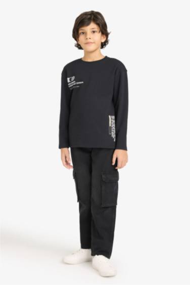 Erkek Çocuk Bisiklet Yaka Baskılı Uzun Kollu Tişört