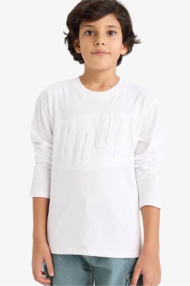 Boy Oversize Fit Slogan Long Sleeve T-Shirt
