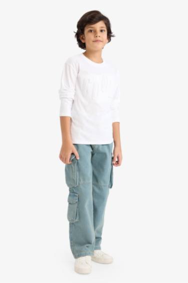 Boy Oversize Fit Crew Neck Printed Long Sleeve T-Shirt