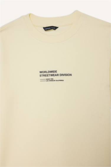 Erkek Çocuk Oversize Geniş Kalıp Bisiklet Yaka Baskılı Kısa Kollu Tişört