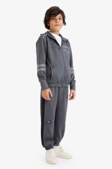 Erkek Çocuk Baskılı Kapüşonlu Skuba Dalgıç Kumaş Fermuarlı Hırka