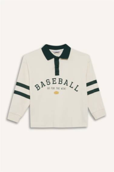 Erkek Çocuk Oversize Geniş Kalıp Polo Yaka Baskılı Uzun Kollu Tişört