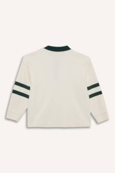 Erkek Çocuk Oversize Geniş Kalıp Polo Yaka Baskılı Uzun Kollu Tişört