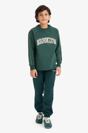 Erkek Çocuk Oversize Geniş Kalıp Bisiklet Yaka Baskılı Uzun Kollu Tişört