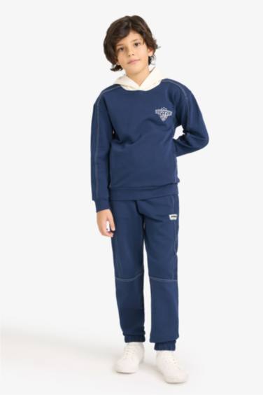 Erkek Çocuk 2'li Takım Kapüşonlu Baskılı Sweatshirt Eşofman Altı