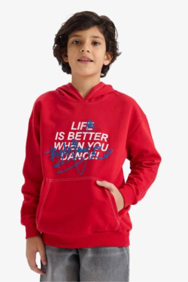 Oversize Geniş Kalıp Kapüşonlu Baskılı Sweatshirt Erkek Çocuk