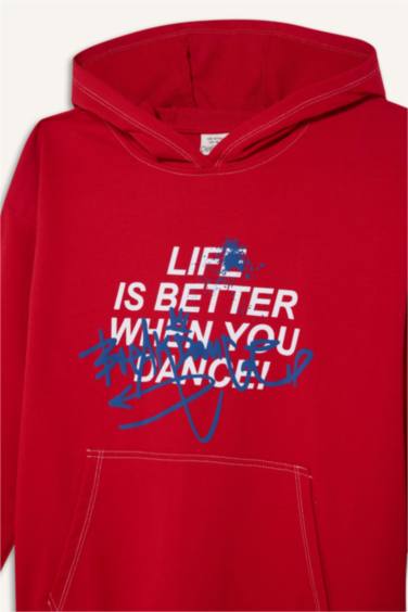 Oversize Fit Printed Hooded Sweatshirt