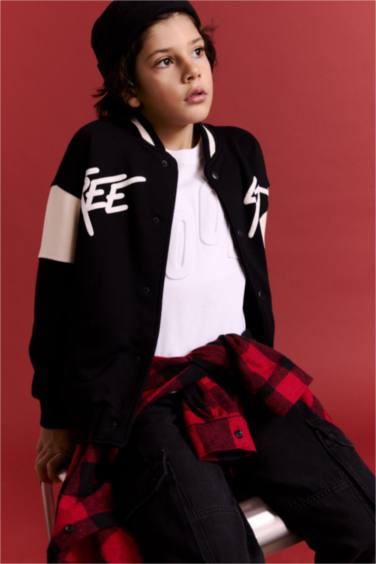 Erkek Çocuk Baskılı Kolej Yaka Bomber Hırka