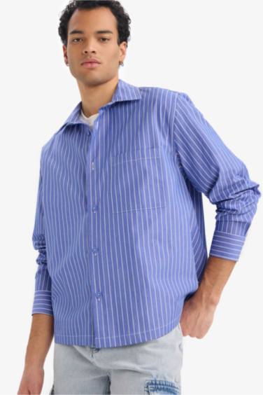 Boxy Fit Long Sleeve Striped Shirt