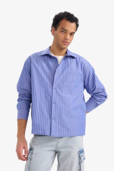 Boxy Fit Long Sleeve Striped Shirt
