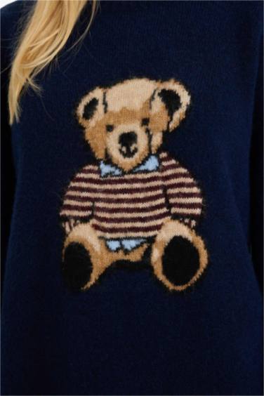 Regular Fit Bisiklet Yaka Ayıcıklı Triko Kazak