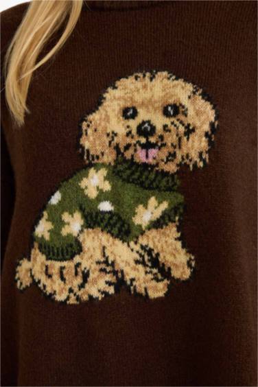 Regular Fit Crew Neck Dog Prit Knitwear Pullover