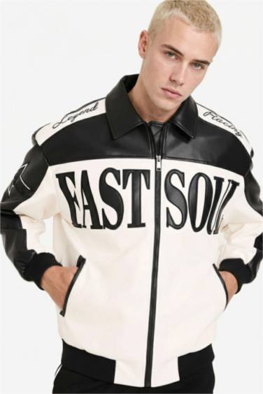 Oversıze Fermuarlı Suni Deri Mont