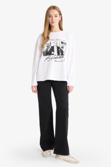 29 Ekim  Cumhuriyet Bayramı Coool Overshirt Fit Bisiklet Yaka Atatürk Baskılı Kalın Uzun Kollu Tişört