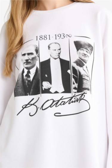 29 Ekim  Cumhuriyet Bayramı Coool Overshirt Fit Bisiklet Yaka Atatürk Baskılı Kalın Uzun Kollu Tişört