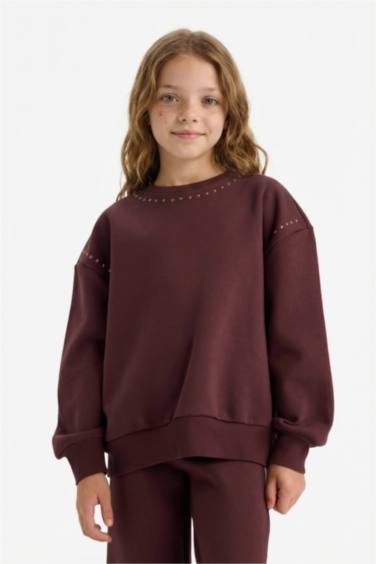 Girl Overshirt Fit Stoned Thick Fabric Sweatshirt
