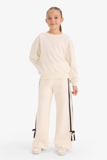 بنطلون بناتي وايد ليج تقيل برجل واسع