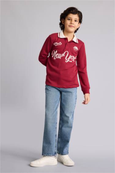 تيشيرت بولو كم طويل مطبوع قصة عادية برقبة بولو