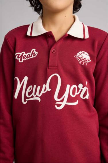 تيشيرت بولو كم طويل مطبوع قصة عادية برقبة بولو