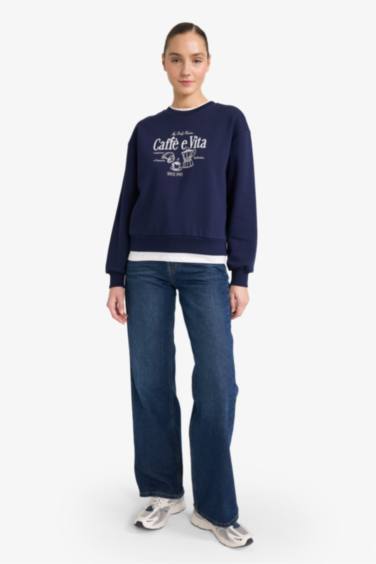 سويت شيرت تقيل قصة مريحة برقبة مستديرة