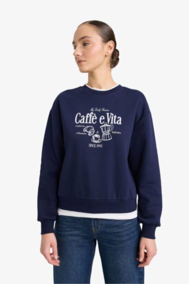 سويت شيرت تقيل قصة مريحة برقبة مستديرة