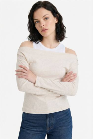 Slim Fit Çift Katmanlı Ribana Tişört