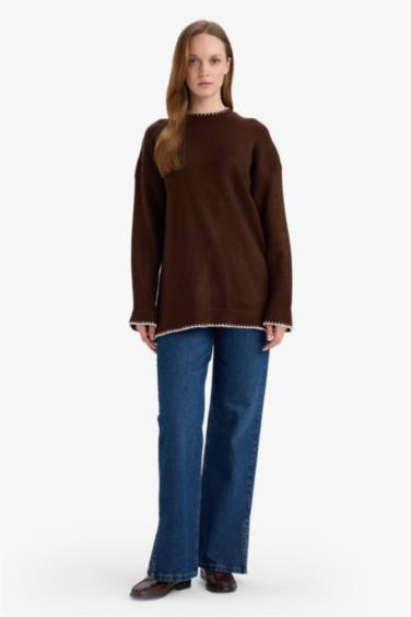 بلوز صوف تريكو قصة عادية وياخة مستديرة