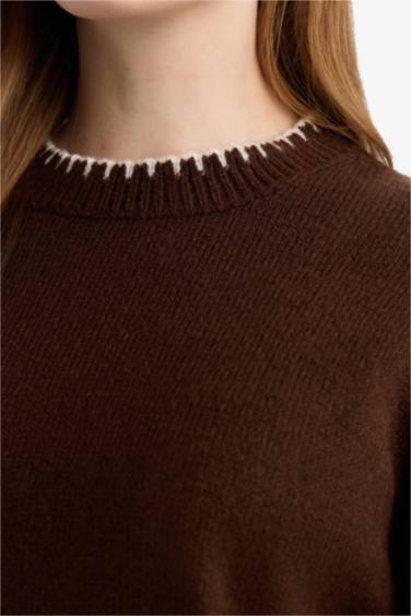 بلوز صوف تريكو قصة عادية وياخة مستديرة