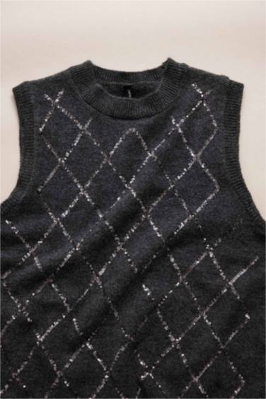 Regular Fit Crew Neck Embroidered Knitwear Vest
