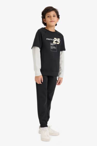 بنطرون بجامة رياضي بطبعة شعار قماش سكوبا قصة عادية