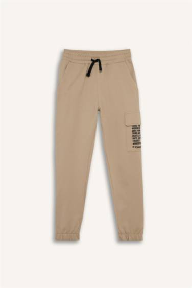 Regular Fıt Slogan Baskılı Sweatshirt Kumaşı Pantolon Erkek Çocuk