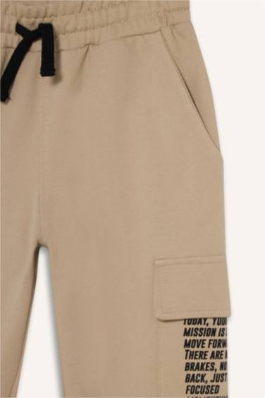 Regular Fıt Slogan Baskılı Sweatshirt Kumaşı Pantolon Erkek Çocuk