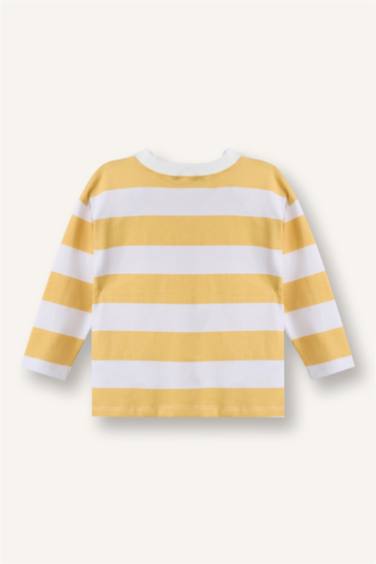 تيشيرت مخطط ردن طويل قصة عادية بياخة مستديرة