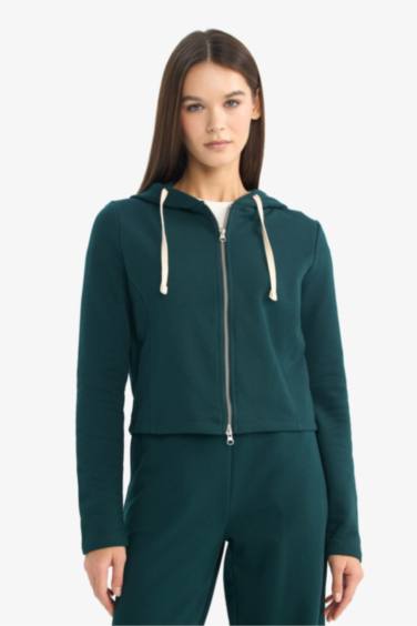 Oversize Kapüşonlu Fermuarlı Sweatshirt