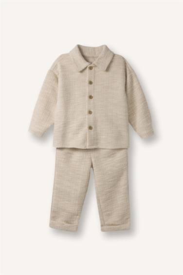 Ұл сәбилерге арналған 2-уі 1-де фактуралы жиынтық жейде және шалбар