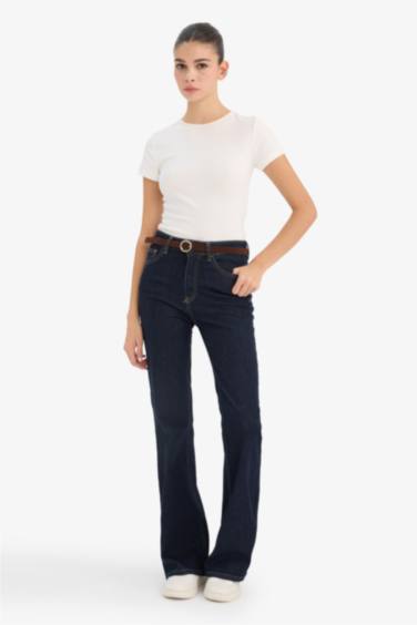 بنطرون جينز فلير فيت برجل واسع وخصر عالي