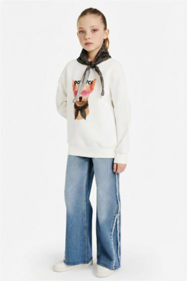 Girl Overshirt Fit Slogan Print Soft Fleece Lining Sweatshirt