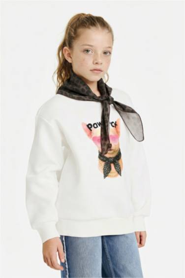 Girl Overshirt Fit Slogan Print Soft Fleece Lining Sweatshirt